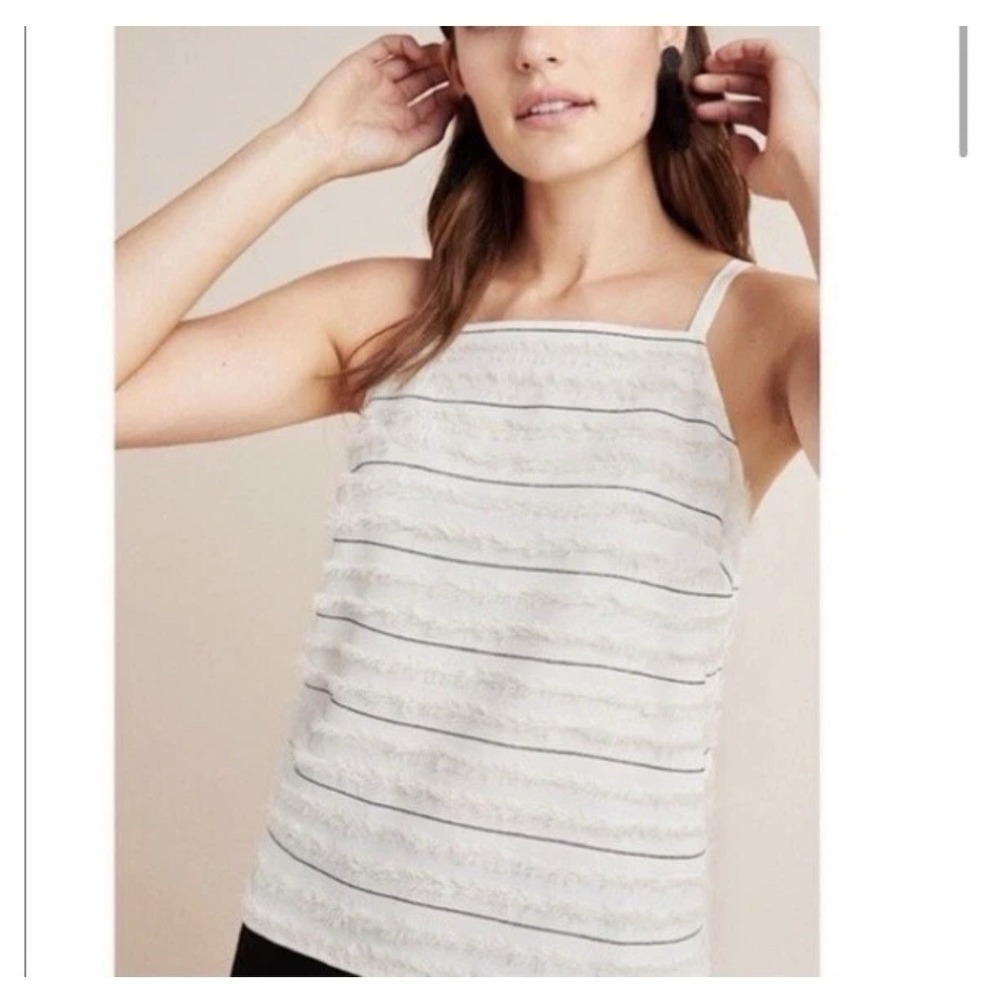 Maeve Anthropologie Women's Quinn White Fringe Spaghetti Strap Tank Top 12 L